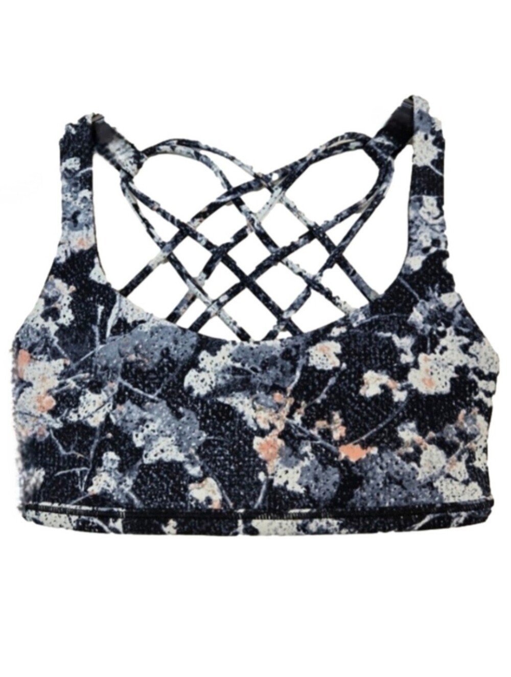 🌿 lululemon Black/Grey/Pink Floral Sports Bra, Size 2 ~ EUC